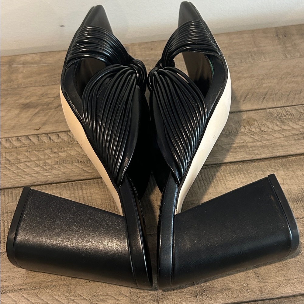 NWT Nine West Black Sandals Chunky Heels Knotted Top Slip Ons Versatile Size 9.5 - Picture 6 of 10